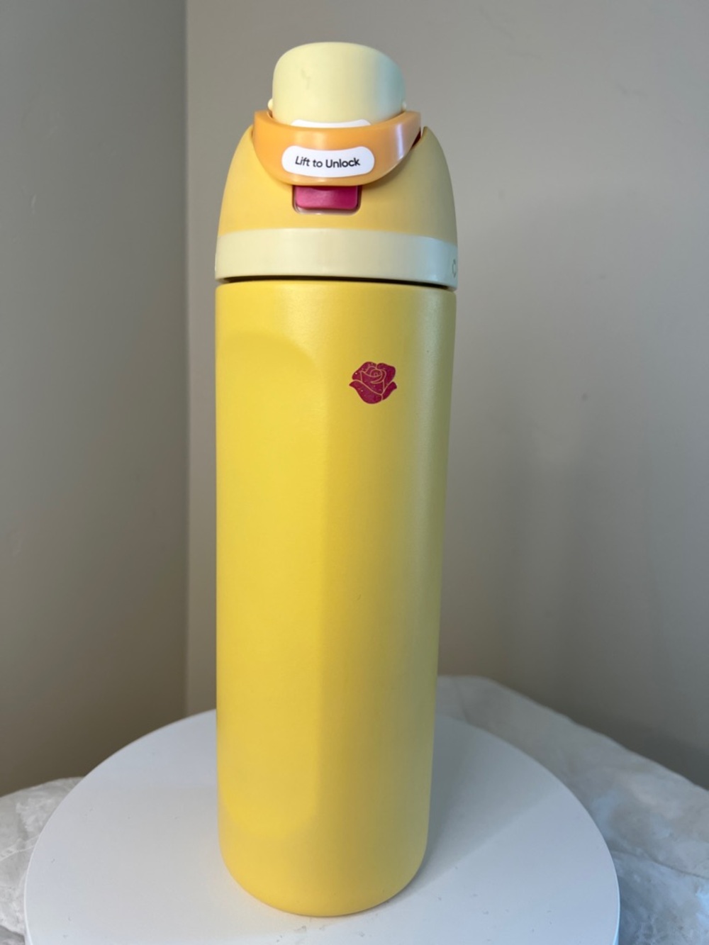 Yellow Owala Stainless Steel Travel Bottle with Rose Accent- Belle edition
